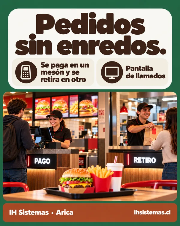 Ilustración del pago y retiro de pedidos en un local de comida rápida